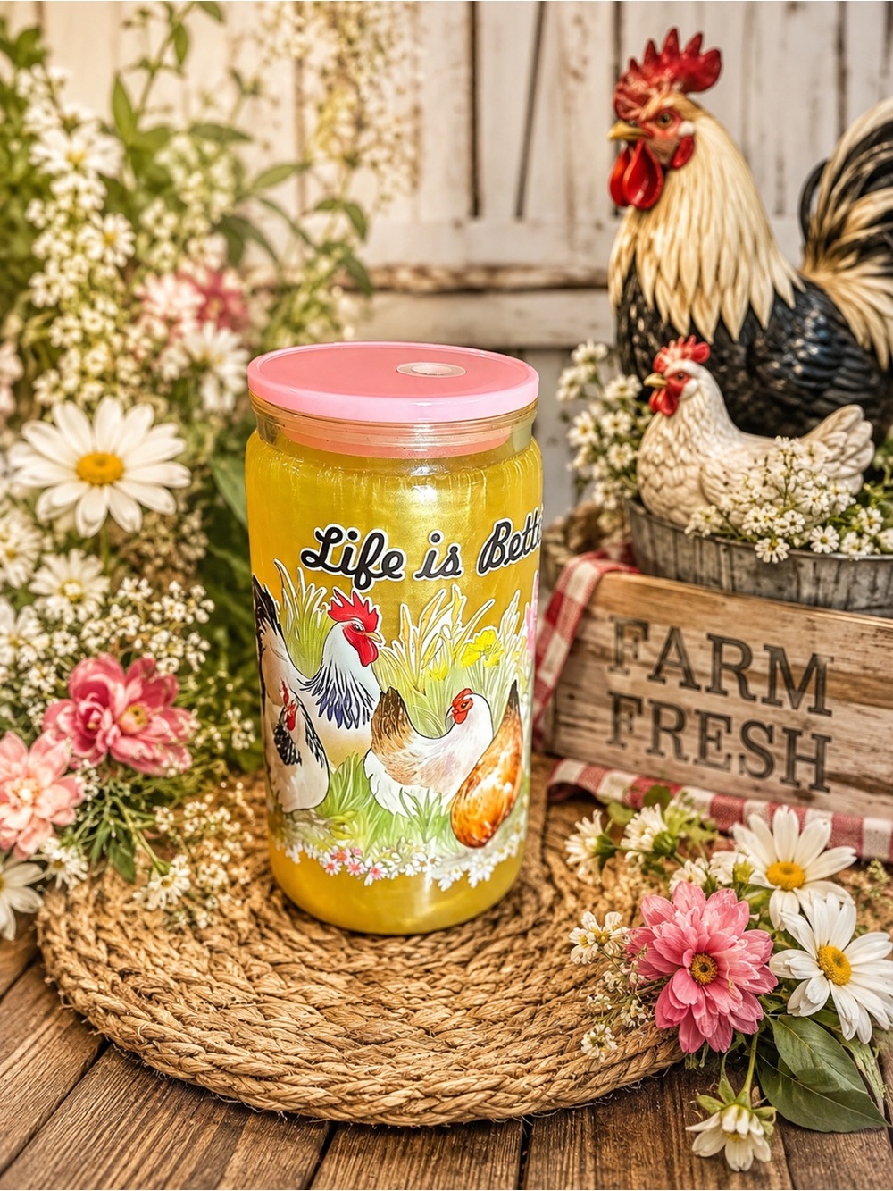 🐓 Cluckin’ Sunshine™ GlitterSip Snow Globe Tumbler